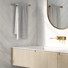 Phoenix Vivid Slimline Hand Towel Rail Brushed Gold - Brushed brass hand towel rail in white coastal marble bathroom design