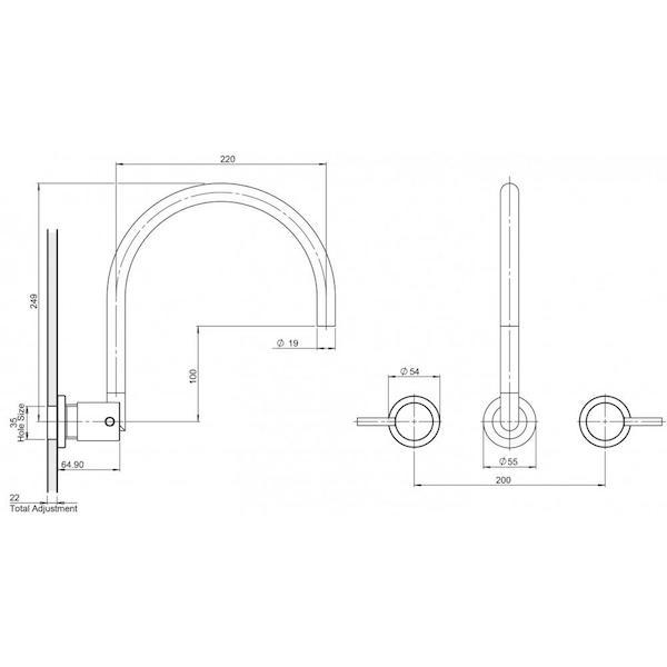 Phoenix Vivid Pin Lever Wall Sink Set Gooseneck specs