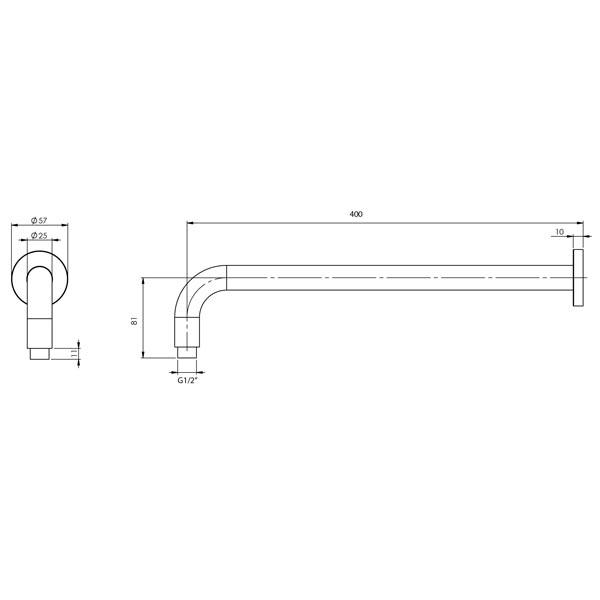 Phoenix Vivid Shower Arm Only 400mm Round-Brushed Nickel