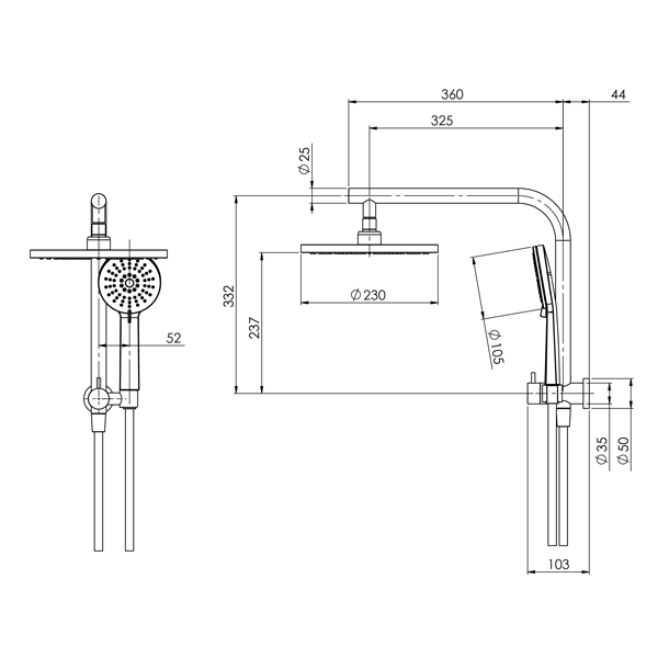 Phoenix Vivid Slimline Compact Twin Shower Brushed Nickel