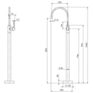 Phoenix Vivid Slimline Floor Mounted Bath Mixer-Gun Metal - specs - line drawing and dimensions