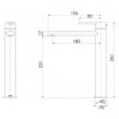 Phoenix Vivid Slimline Oval Vessel Mixer-Matte Black specs - line drawing and dimensions