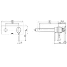 Phoenix Vivid Slimline Oval Wall Basin Mixer Set 175mm-Matte Black specs - line drawing and dimensions 