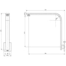 Phoenix Vivid Slimline Shower Arm 30 X 10 mm Square Plate - specs - line drawing and dimensions