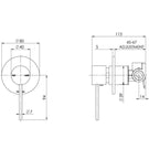 Phoenix Vivid Slimline Shower/Wall Mixer-Gun Metal- specs - line drawing and dimensions