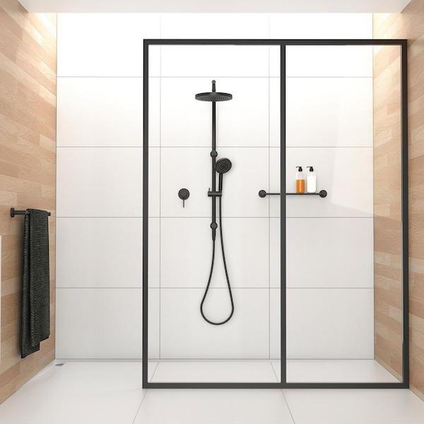 Phoenix Vivid Slimline Shower/Wall Mixer-Matte Black - with shower