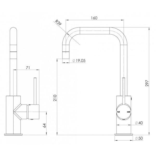 Phoenix Vivid Slimline Side Lever Sink Mixer 160mm Squareline-Chrome