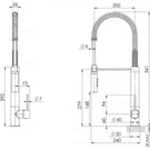 Phoenix Vivid Slimline Tall Spring Sink Mixer specs- line drawing and dimensions