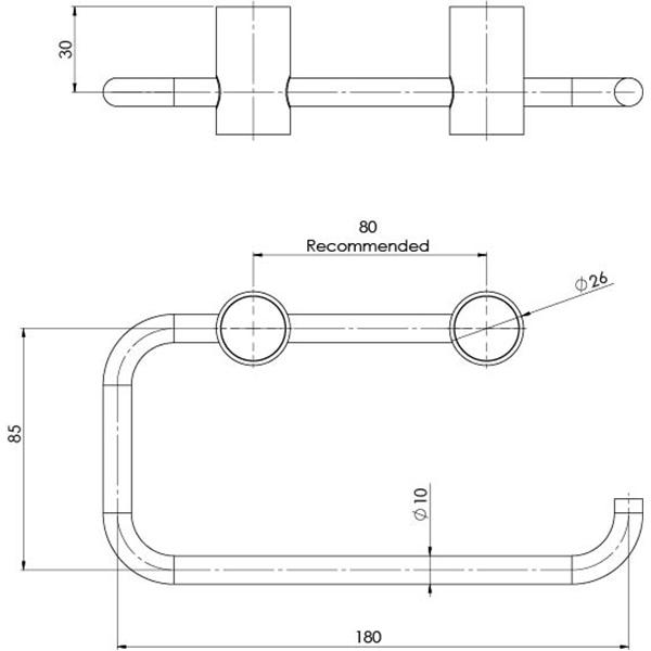 Phoenix Vivid Slimline Toilet Roll Holder Technical Drawing - The Blue Space