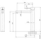 Phoenix Vivid Slimline Vessel Mixer-Brushed Nickel specs- line drawing and dimensions