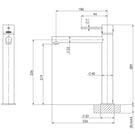 Phoenix Vivid Slimline Vessel Mixer-Gun Metal specs- line drawing and dimensions