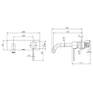 Phoenix Vivid Slimline Wall Basin Set 180mm Curved-Brushed Nickel specs- line drawing and dimensions