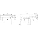 Phoenix Vivid Slimline Wall Basin/Bath Set-Matte Black specs- line drawing and dimensions