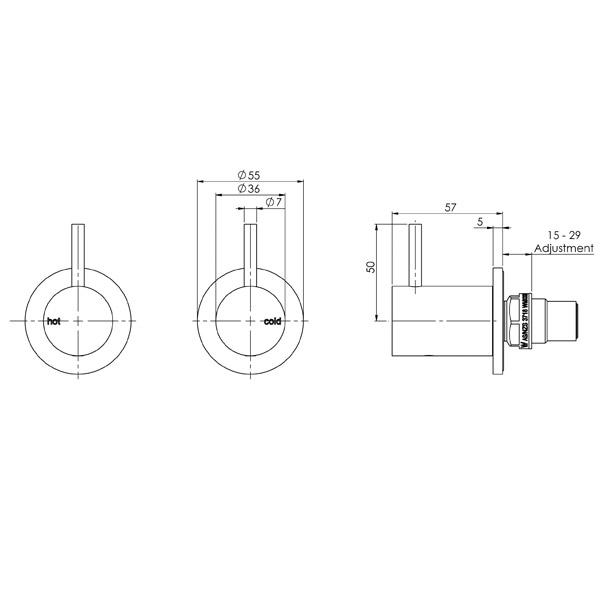 Phoenix Vivid Slimline Wall Top Assemblies Extended 15mm - Brushed Nickel specs