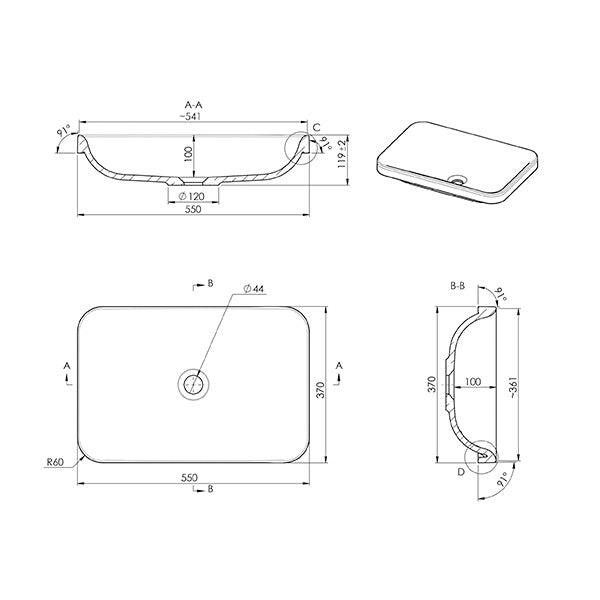 ADP Pride 545 x 365 Solid Surface Semi-Inset Basin White