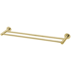 Phoenix Radii Double Towel Rail Round Plate - Brushed Gold