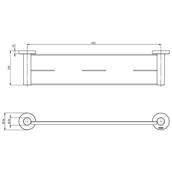 Phoenix Radii Shower Shelf Round Plate Brushed Gold 450mm Technical Drawing - The Blue Space