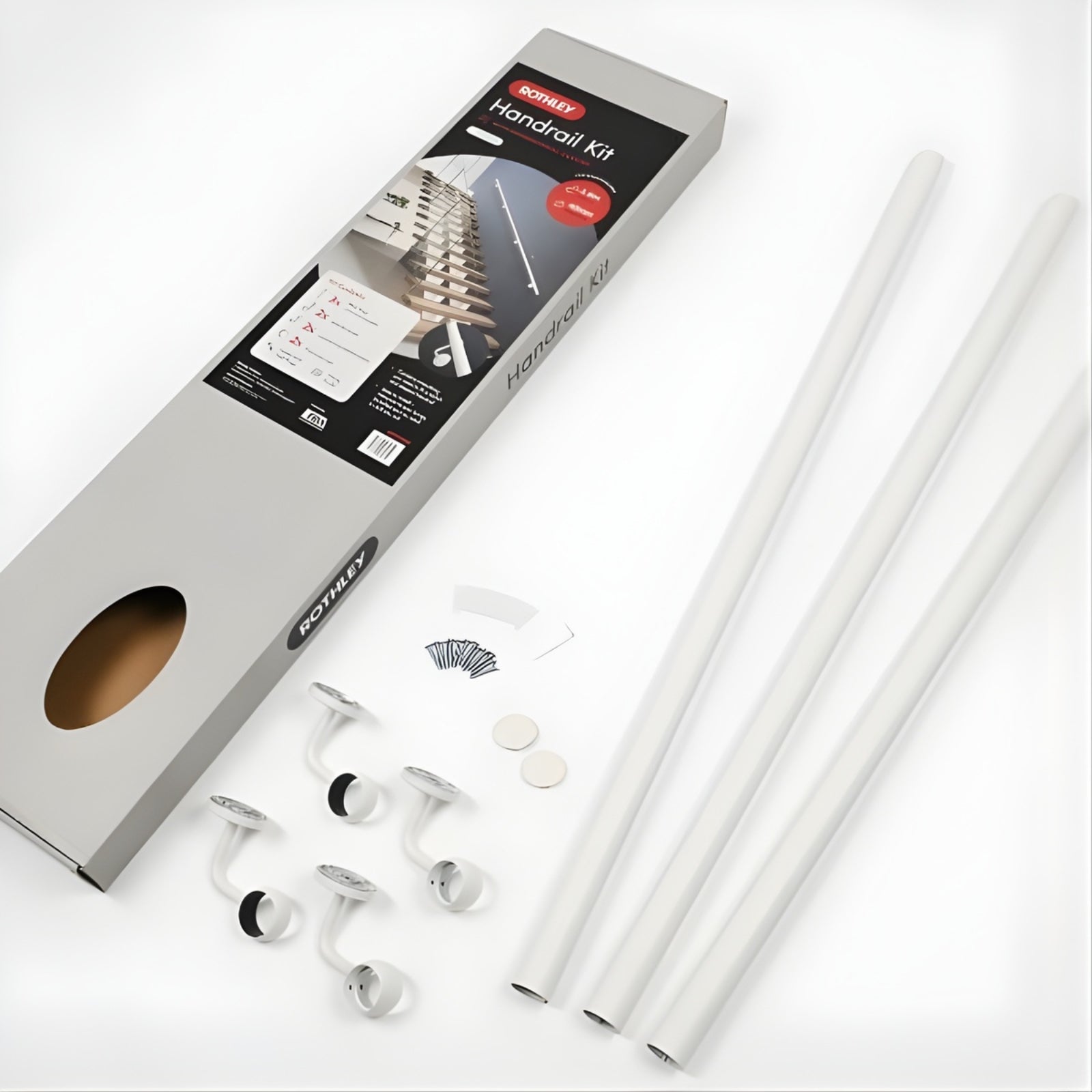 Set Rothley Anti Bacterial Indoor Handrail Kit Matt White ROKMW3600I - The Blue Space