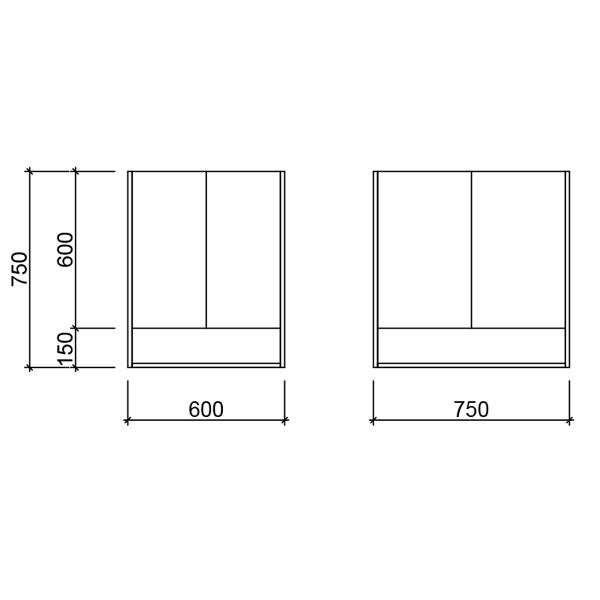 Technical Drawing - Timberline Sanremo Shaving Cabinet 600mm and 750mm
