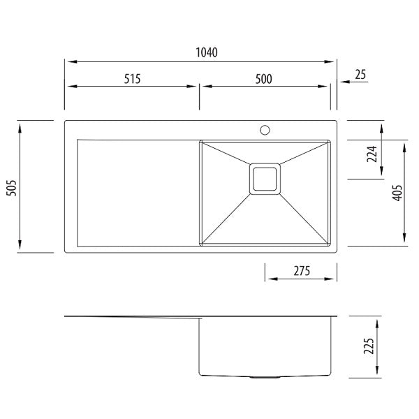 Oliveri Pro Series single bowl topmount sink drainer 1TH