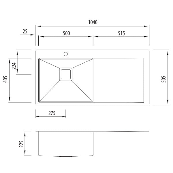 Oliveri Pro Series single bowl topmount sink drainer 1TH