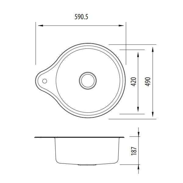 Oliveri Solitaire round bowl topmount sink with tap landing