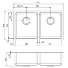 Technical Drawing - Oliveri Sonetto double bowl undermount sink NTH 
