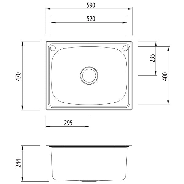 Oliveri Laundry 45L tub with rinse bypass and overflow 2TH