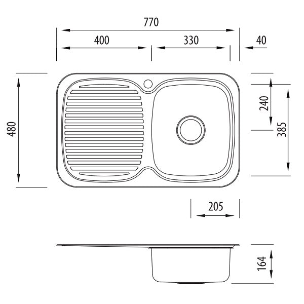 Oliveri Lakeland single bowl topmount sink drainer 1TH