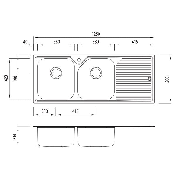 Oliveri Nu-Petite double bowl topmount sink drainer 1TH