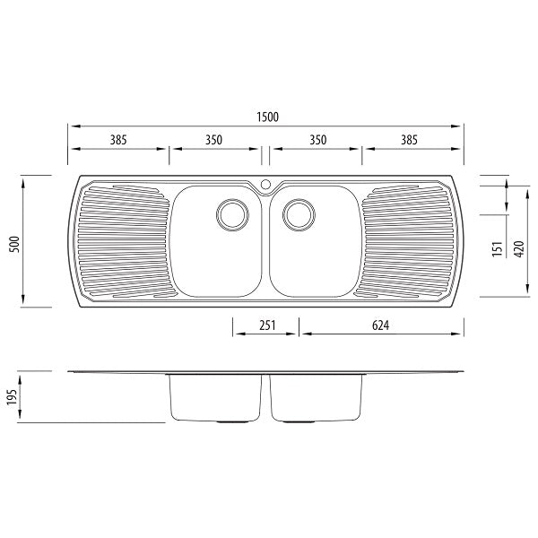 Oliveri Monet double bowl topmount sink dbl drainer 1TH