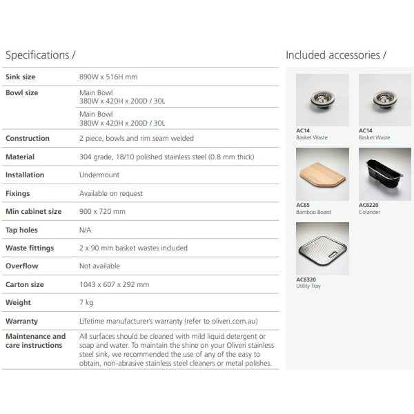 Oliveri Nu-Petite double bowl undermount sink NTH