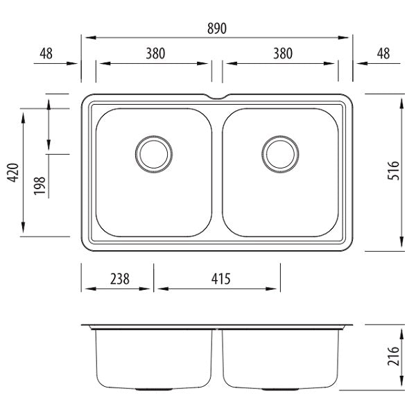 Oliveri Nu-Petite double bowl undermount sink NTH