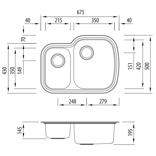 Oliveri Monet 1 & 1/2 bowl undermount sink