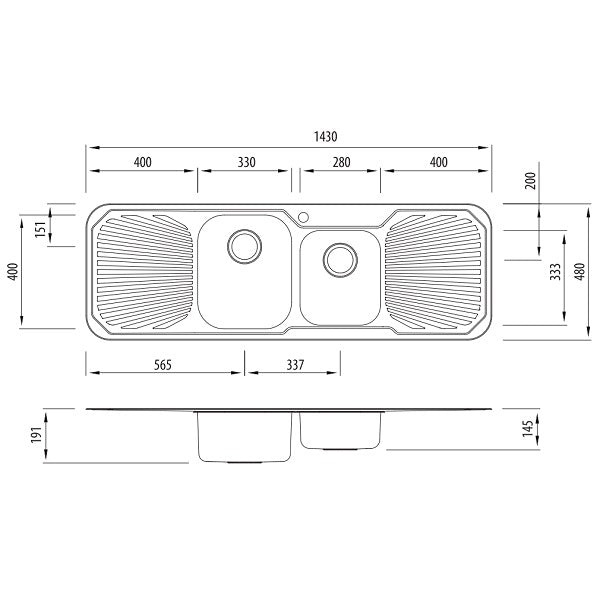 Oliveri Petite 1 & 3/4 bowl topmount sink w dbl drainer 1TH