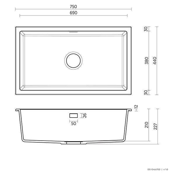 Technical Drawing - Seima Oros 750 Kitchen Sink