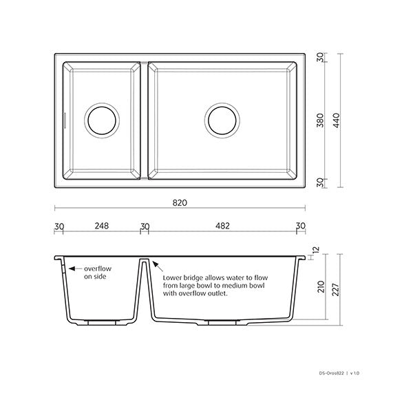Technical Drawing - Seima Oros 822 Kitchen Sink Black