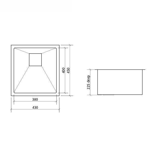 Seima Tetra Pro Single Square Bowl Inset/Overmount Kitchen Sink Dimensions