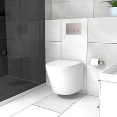 Seima Modia Rimless Wall Hung Toilet Suite with In-Wall Cistern and Slim Seat in modern bathroom design | The Blue Space