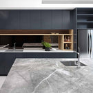Seima Kubic Single Square Bowl Inset/Undermount Kitchen Sink featured in a kitchen with a concrete benchtop and black cabinetry