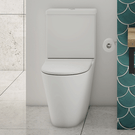Studio Bagno manhattan toilet suite, rimless pan, thin toilet seat in modern fishscale tile bathroom