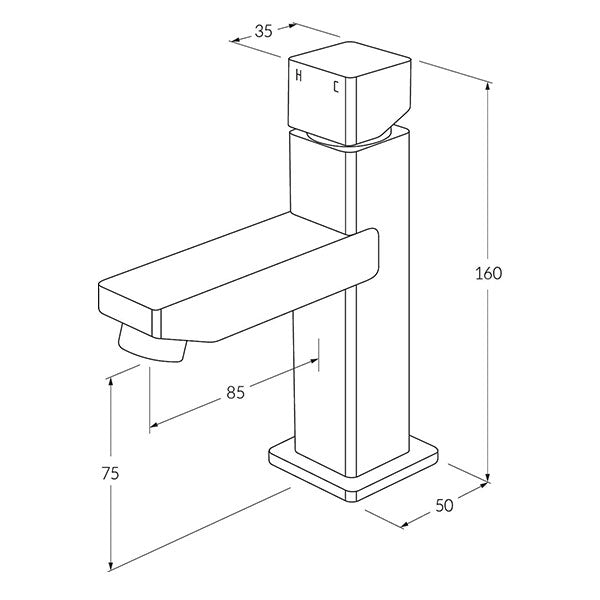 Sussex Suba Basin Mixer Chrome Technical Drawing - The Blue Space