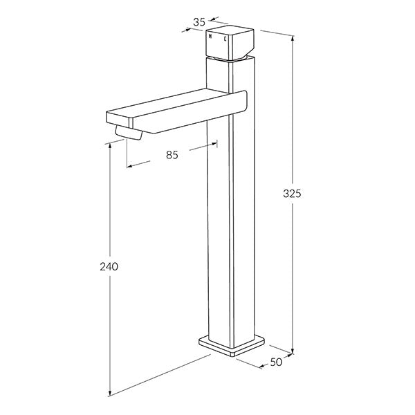 Technical Drawing - Sussex Suba Extended Basin Mixer 85mm Outlet