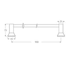 Sussex 3001 Single Towel Rail 900mm Technical Drawing - The Blue Space