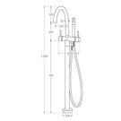 Sussex Voda Floormount Curved Mixer with Handheld Chrome Technical Drawing - The Blue Space