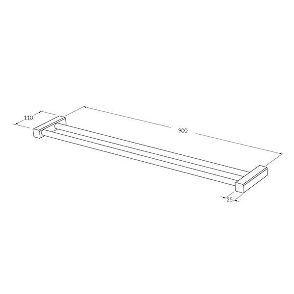 Sussex Suba Double Towel Rail 900mm Technical Drawing - The Blue Space