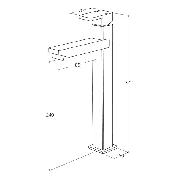 Technical Drawing - Sussex Suba Lever Extended Basin Mixer 85mm