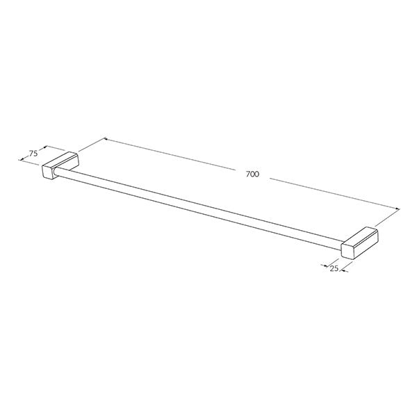 Sussex Suba Single Towel Rail 700mm Technical Drawing - The Blue Space