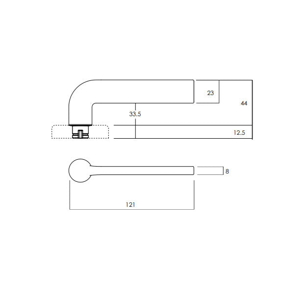 Technical Drawing - Lockwood Glide L4 Velocity Dummy Lever Large Round Rose Chrome 
