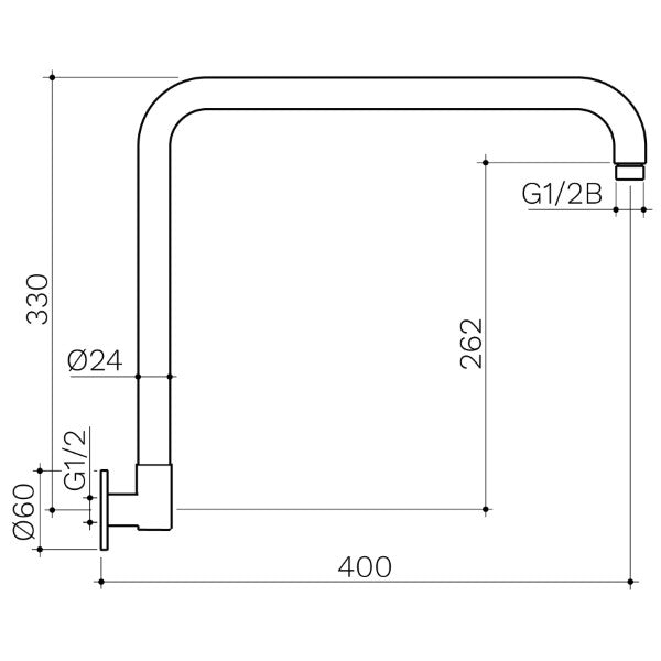 Technical Drawing: Clark Upswept Wall Arm 400mm